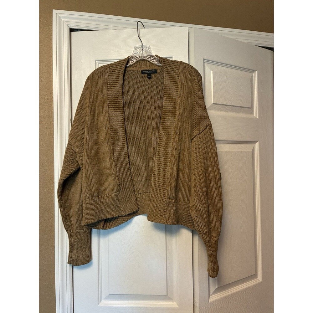 Banana Republic Organic Cotton Women’s Cardigan Sweater Large Open Front Brown